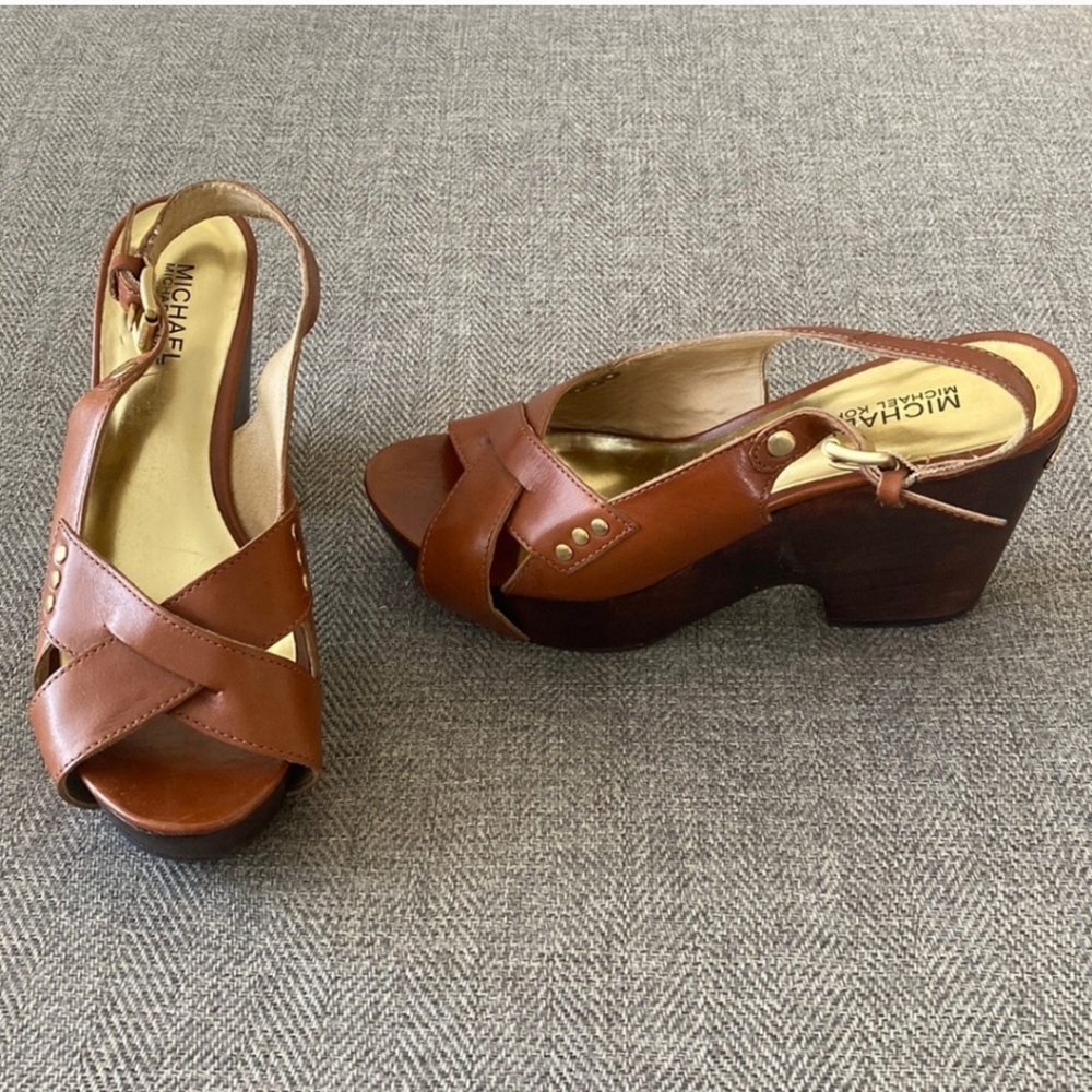 Michael Kors Leather & Wood Wedges-has scuffs